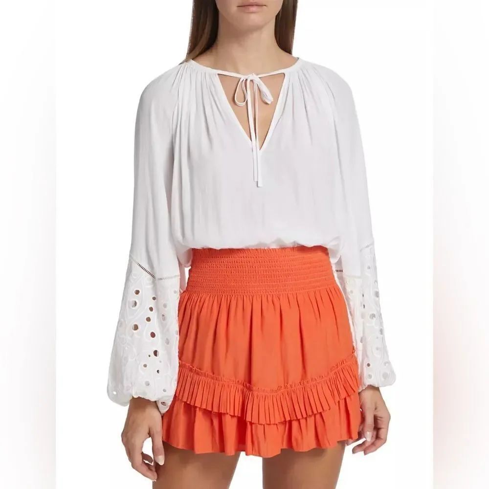 Ramy Brook Aleya Eyelet-Sleeve Peasant Top size XL